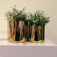 Oro Planter Duo: pair of gold stainless steel tabletop planters