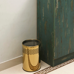 Oro Studio Bin: gold stainless steel wastebasket with mesh sides