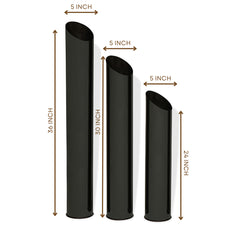 Noir Fluted Floor Vase Trio: set of three black fluted stainless steel floor vases, view 2