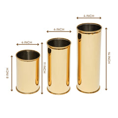 Oro Cylinder Vase Trio: set of three gold stainless steel cylinder vases, view 2