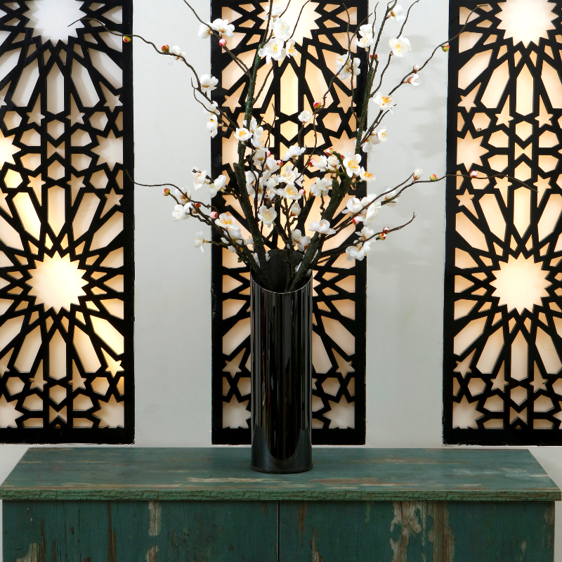 Noir Fluted Vase: black fluted stainless steel table vase