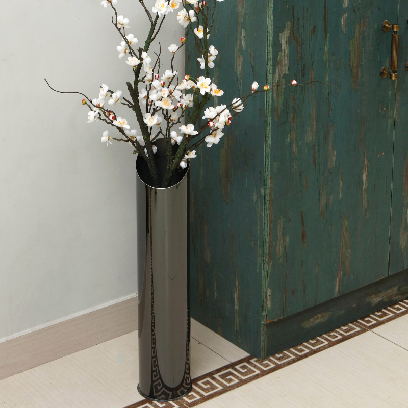 Noir Fluted Floor Vase: tall black fluted stainless steel floor vase