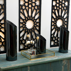 Noir Fluted Vase Trio: set of three black fluted stainless steel table vases