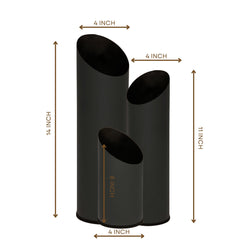Noir Fluted Vase Trio: set of three black fluted stainless steel table vases, view 2