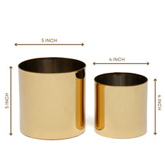 Oro Planter Duo: pair of gold stainless steel tabletop planters, view 2