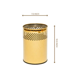 Oro Studio Bin: gold stainless steel wastebasket with mesh sides, view 4