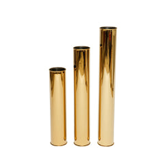 Oro Column Floor Vase Trio: set of three tall gold stainless steel floor vases, view 3