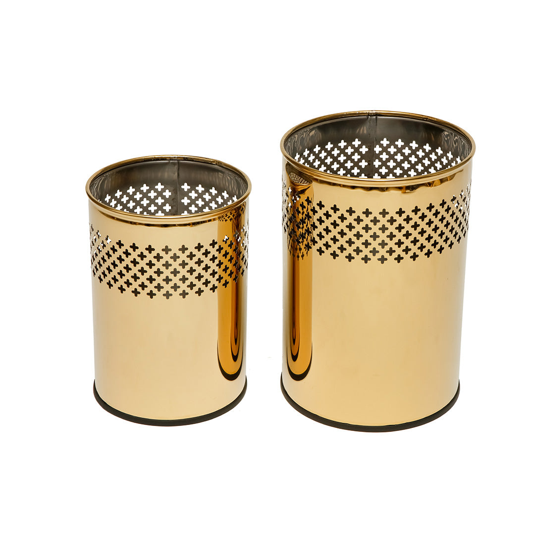 Oro Studio Bin: gold stainless steel wastebasket with mesh sides, view 3