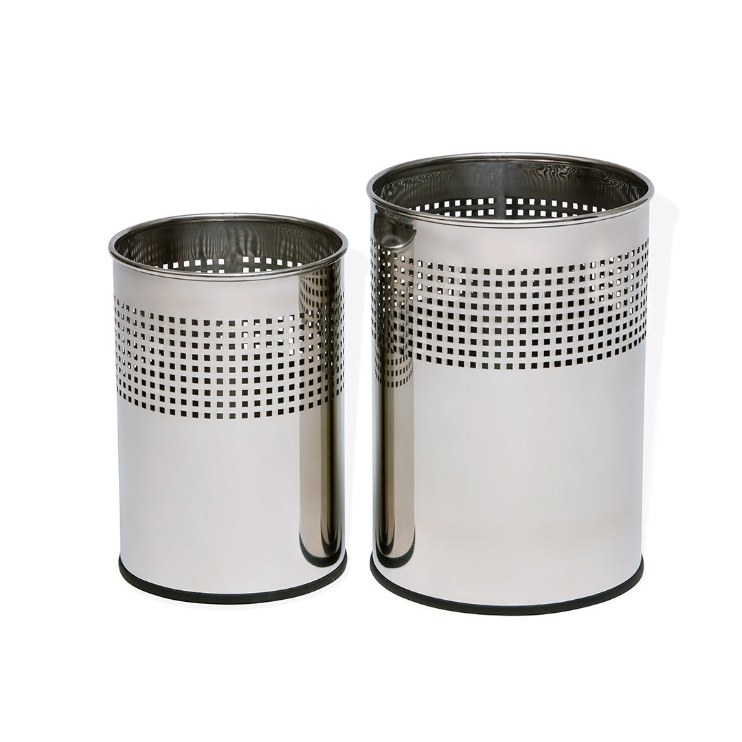 Argent Studio Bin: silver stainless steel wastebasket with mesh sides, view 3